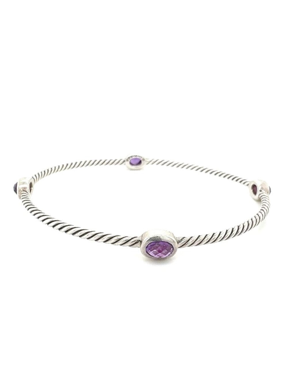 Authentic David Yurman Amethyst Color Classics 4-Station Cable Bangle Bracelet